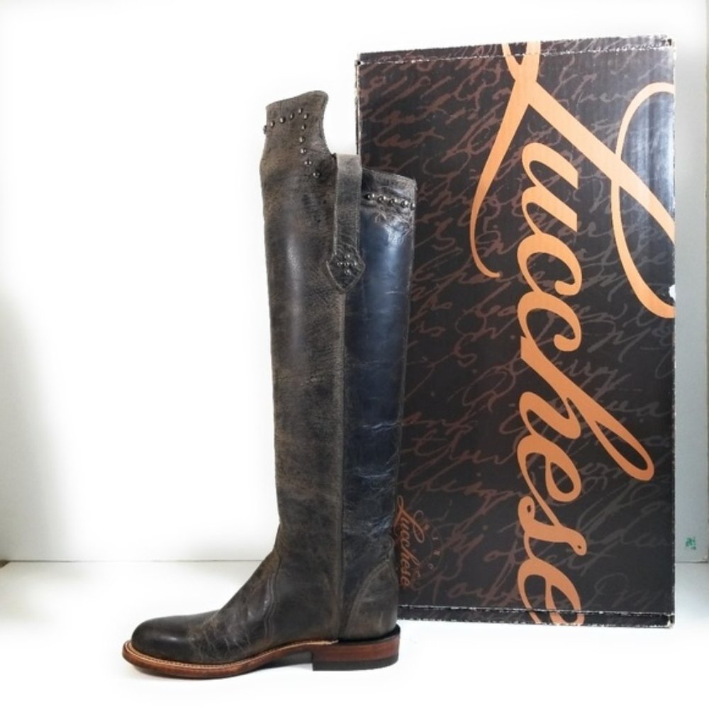 Lucchese Rustic Stud Leather Riding Tall Boots 9 B